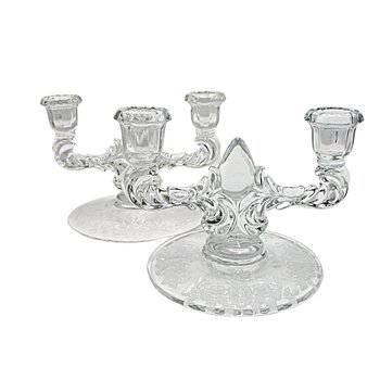 Cambridge Glass, Pair of Double Candle Holders, Ornate with Etched Base, Highly Reflective, Elegant Dining, Tablescaping