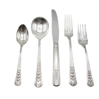 Rogers Oneida Rosalie, Silver Plate, 5pc Place Settings, Silverware Flatware, Rosebuds and Leaves, Multiples Available, 1930s