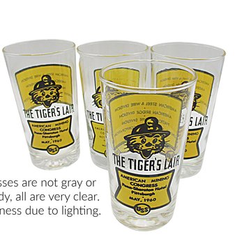 The Tigers Lair, American Mining Congress, Mid Century Barware, Pittsburg 1960s, American United States, Steel and Bridge Corp, Set of 4