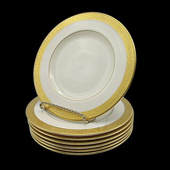 Lenox Stanford Bread or Dessert Plates, Creamy White, Bold Gold Trim, Set of 7, Tablescaping