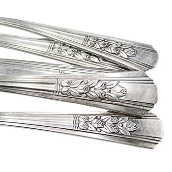 Rogers Oneida Rosalie, Silver Plate, 5pc Place Settings, Silverware Flatware, Rosebuds and Leaves, Multiples Available, 1930s