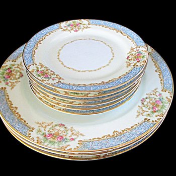 Noritake Chevonia Plates, 3 Dinner and 6 Dessert or Bread Plates, Your Pick, Blue Borders and Florals