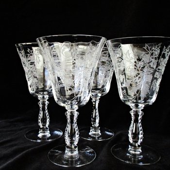 Fostoria Heather Wine Glasses or Water Goblets, Fine Crystal Stemware, Great Condition, Set of 4