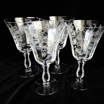 Fostoria Heather Wine Glasses or Water Goblets, Fine Crystal Stemware, Great Condition, Set of 4