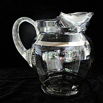 Large Cocktail Pitcher, Silver Band, Ice Lip, Iced Tea or Lemonade Pitcher, Silver Rimmed Barware, Mid Century