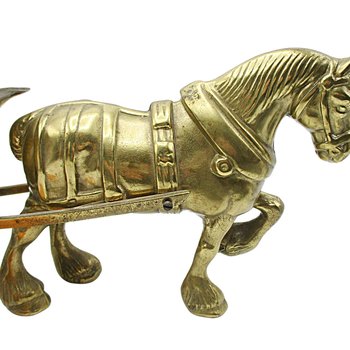 Large Brass Draft Horse Pulling Wagon, Farmhouse Decor, Planter, Gift for Horse Lover, 17 Inches Long, Work Horse and Wagon Statue