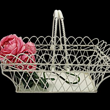 Wire Basket, Double Handled, Twisted Metal, Flower Holder, Solid Bottom, Lattice Sides, 15in X 9in, Farmhouse Cottage Decor