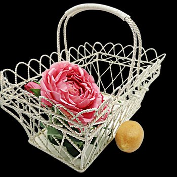 Wire Basket, Double Handled, Twisted Metal, Flower Holder, Solid Bottom, Lattice Sides, 15in X 9in, Farmhouse Cottage Decor