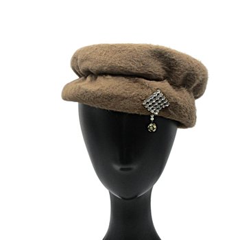 Vintage Pillbox Hat, Faux Fur, Rhinestone Drop Accent, Great Condition, Size 22, Dark Camel Color