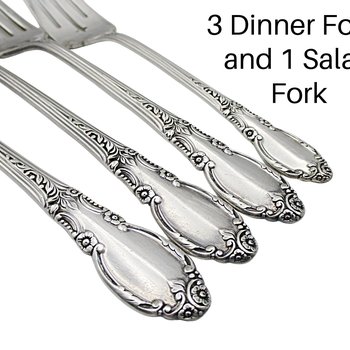 Rogers Oneida Enchantment Pattern, 3 Dinner Forks, 1 Salad Fork, Replacement Forks