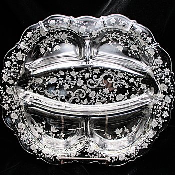 Cambridge Chantilly, Large Relish Dish, 5 Sectioned, Etched Crystal, Divided Platter, Excellent Condition, Wedding Gift