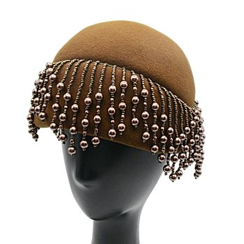 Mid Century, Beaded Hat or Cap, Gatsby Look, Graduated Hanging Beadwork, Beaded Flapper Hat, Cloche Hat, Rich Copper Wool