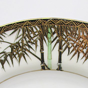 Tropical Bamboo Dinnerware, Gold Accents, Black, Green on White Background, Sets of Plates and Bowls, Your Choice, Japan