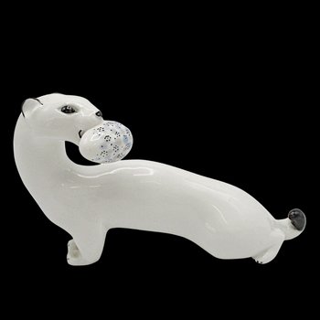 White Ermine with Egg, Russian Figurine, Lomonosov Imperial Porcelain, St Petersburg, Ferret with Egg, Excellent Condition
