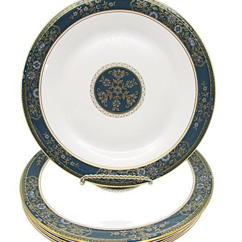 Royal Doulton Carlyle Bread Plates, Set of 4, Deep Teal with Gold and Blue Florals,  Excellent Condition