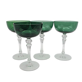 Tiffin Killarney Champagne Glasses, Green Coupes, Bridal or Toasting Glasses, Wedding Gift, Irish Wedding, 2 Sets Available