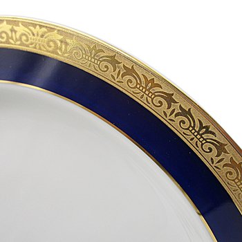 Horchow Forum Dinner Plates, Set of 4, Cobalt Blue and Gold Trim, White Centers, Multiple Sets Available, Excellent Condition, Tablescaping