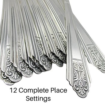 Royal Saxony Silver Plate 12 Place Settings, Plus 6 Serving Pieces, Total of 78 Pcs, 6pc Place Settings, Royal Saxony Flatware, 1930s