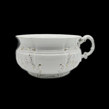 Porcelain Chamber Pot, AJ Wilkinson, England, White with Gold, Ornate Deep Relief, Bath Decor, Handled