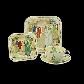 Charles Dickens Character Dish Set Fagin, 4pc Set, Luncheon and Dessert Plate, Cup and Saucer, by Alfred Meakin