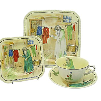 Charles Dickens Character Dish Set Fagin, 4pc Set, Luncheon and Dessert Plate, Cup and Saucer, by Alfred Meakin