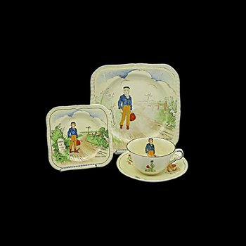 Charles Dickens Character Dish Set, Oliver Twist, 4pc Set, Luncheon and Dessert Plate, Cup and Saucer, by Alfred Meakin