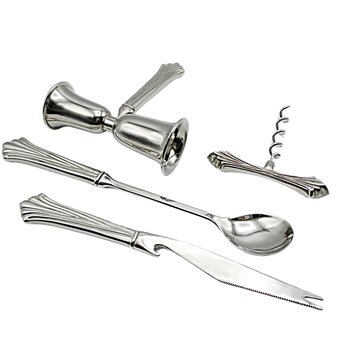 Vintage Silver Plate Bar Tool Set, Double Jigger, Cocktail Spoon, Garnishment Knive, Cork Screw, Barware for Home Bartender