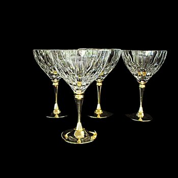 Morgan Gold Plated Crystal Stemware, Champagne or Martini Glasses, Set of 4, Rare,  Wedding Gift, Gold Stemware, Made in Hong Kong