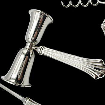 Vintage Silver Plate Bar Tool Set, Double Jigger, Cocktail Spoon, Garnishment Knive, Cork Screw, Barware for Home Bartender
