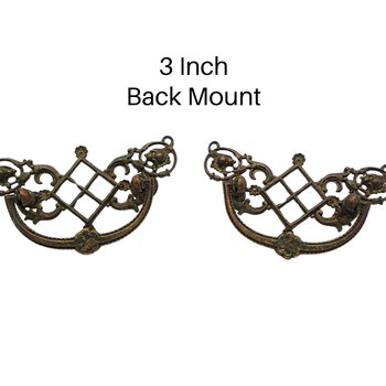 Antique Drawer Pulls Set of 2, Victorian 1920s, Marked Arco, Ornate, 3 Inch Mount, Original Mounting Hardware