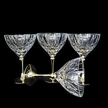 Morgan Gold Plated Crystal Stemware, Champagne or Martini Glasses, Set of 4, Rare,  Wedding Gift, Gold Stemware, Made in Hong Kong