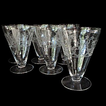 Fostoria Pagoda Tumblers Set of 6, Etched Crystal Stemware, Replacement Fostoria Pagoda, Juice or Drink Glasses, Excellent Condition
