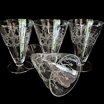 Fostoria Pagoda Tumblers Set of 4, Etched Crystal Stemware, Replacement Fostoria Pagoda, Juice or Drink Glasses, Excellent Condition