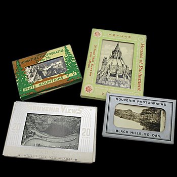 Miniature Photograph Packets for Mailing, Souvenir Travel Mini Photos, New Hamphire, Parliament, Carlsbad Caverns, Black Hills SD, 1930s