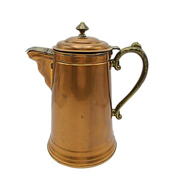 Copper Coffee Pot, Brass Handle, French Country, Shabby English, Farmhouse Decor, Copper Kitchen Decor, 9 Inch