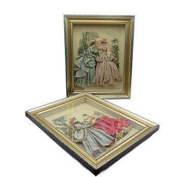 La Mode Illustree Fabric 3-D French Fashion Illustration, Shadowbox, Set of 2, French Fashion Wall Decor