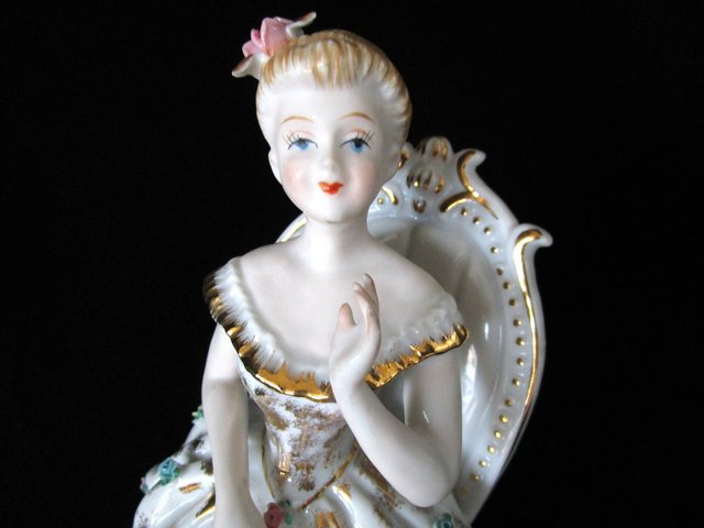 Mid Century Figurine, Made in Japan, Woman in Flowered Dress, Sweet 16, Birthday Present, Vintage Gift