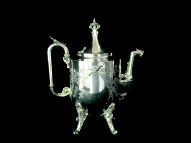 Antique Silver Plate Teapot, Reed Barton, 2076, Applied Bird, Etched Florals, Ornate Tea Pot, 1870s
