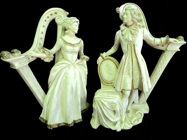 Large Mid Century Statues Victorian Man and Woman, Universal Statuary 1958, Victorian Decor, Statement Pieces, Mantle Statues, Wedding Gift