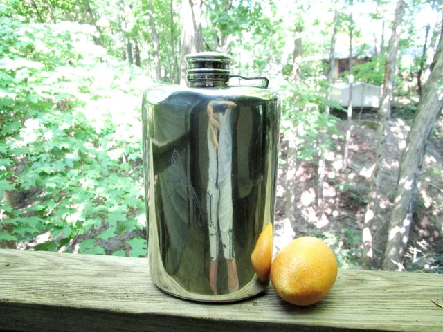 Silver Plate Hip Flask, 33 Ounces, Antique Flask,  Meriden International Silver, Large 9 Inches Tall, Very Old