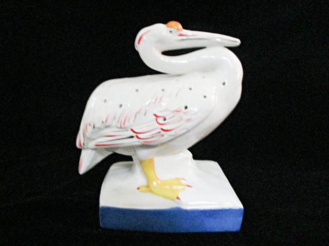 Mid Century Hor D Oeuvres Toothpick Holder, Heron Statue, Tropical Serving Piece or Decor, Cocktail Party Server, Japan