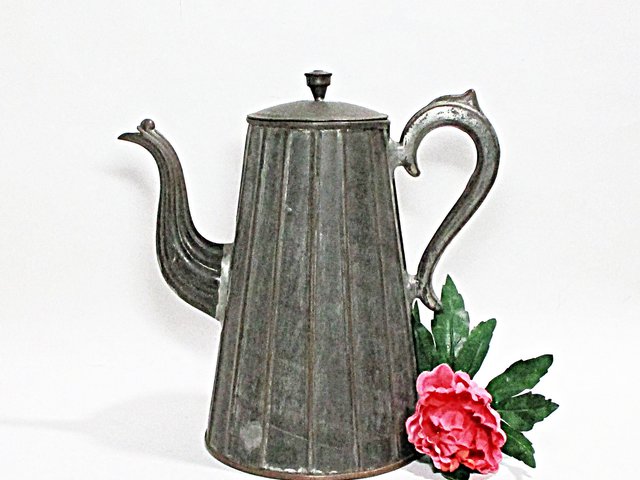 Antique Coffee Pot, Tin and Copper, Tea Pot, Primitive Farmhouse Kitchen Decor, Copper Bottom, Early 1900s