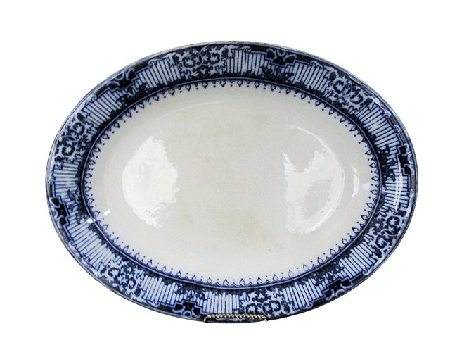 Flow Blue Platter, Lincoln Pottery, Regent Pattern, Large Deep Platter, Antique Blue White Dishes, Late 1800s