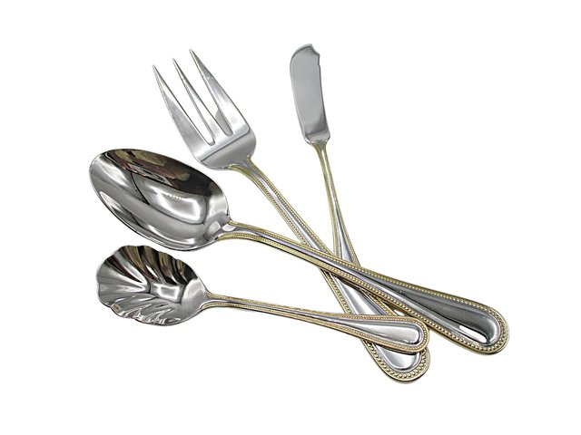 Wallace Gold Royal Bead, Hostess Set, 4pcs, Stainless Steel 18 10, Wallace Replacement Silverware