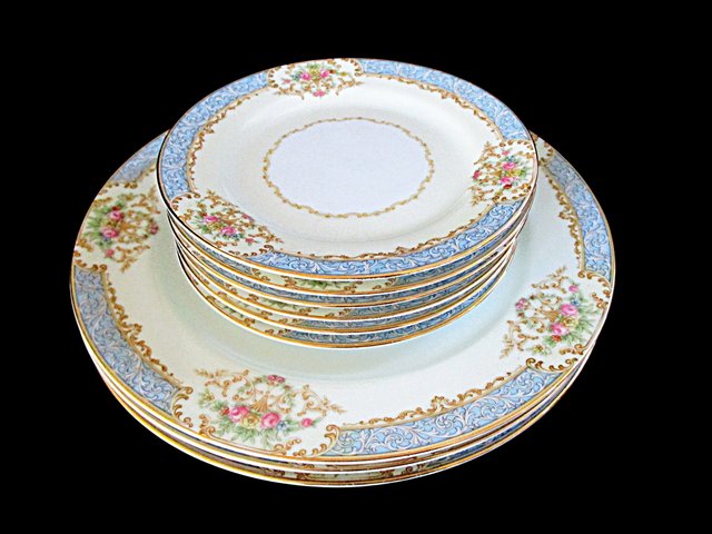 Noritake Chevonia Plates, 3 Dinner and 6 Dessert or Bread Plates, Your Pick, Blue Borders and Florals