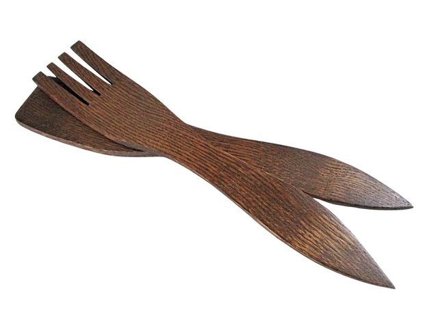 Wooden Salad Serving Fork and Paddle Spoon, Solid Hardwoods, Large Salad Wood Utensils, 16 Inches