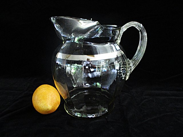 Large Cocktail Pitcher, Silver Band, Ice Lip, Iced Tea or Lemonade Pitcher, Silver Rimmed Barware, Mid Century