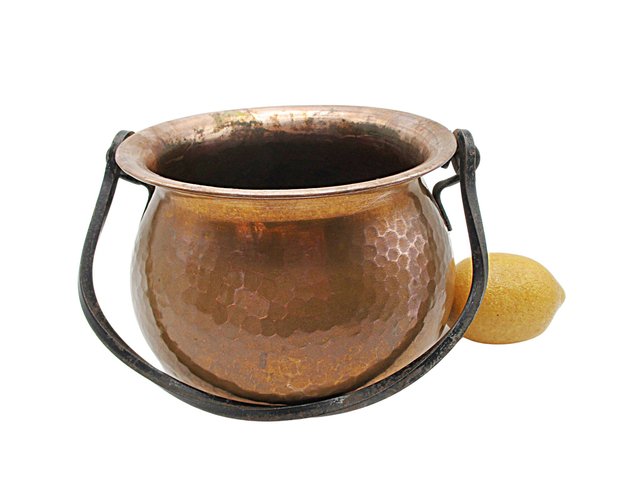 Hammered Copper Kettle with Handle, Planter or Display Piece, Rustic French Country Farmhouse Decor, Water Tight, 7 Inch Diameter